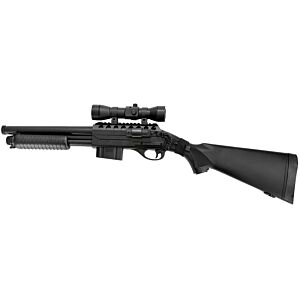Double Eagle M47 Full-Stock Tri-Rail Pump-Action Spring Airsoft Shotgun (Black - M47A1)