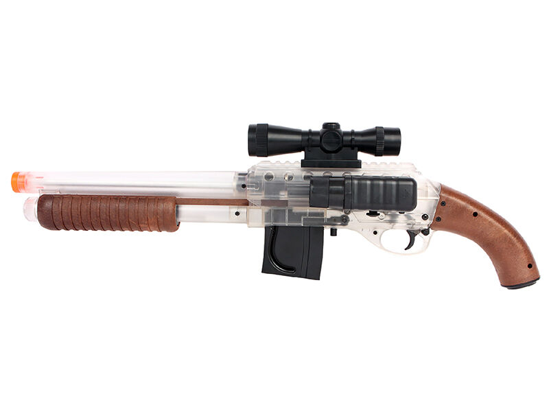 Mossberg M590 Spring Shotgun with Mock Scope, Flash Light, 2 Mags. and 500 BB's (Short - Clear - Cybergun - RT270755)